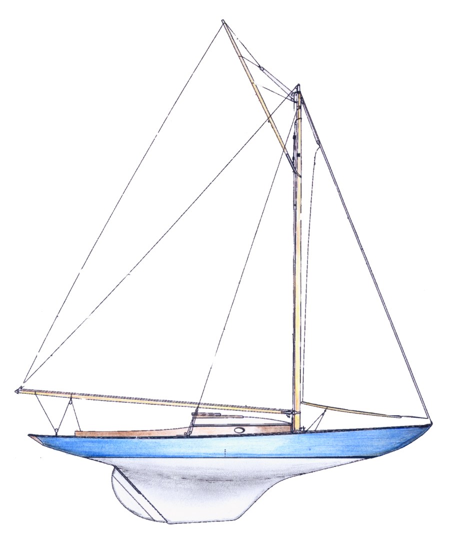 Dark Harbor 17 classic gentleman's gaff rigged wooden one design day boat designed by B. B. Crowninshield
