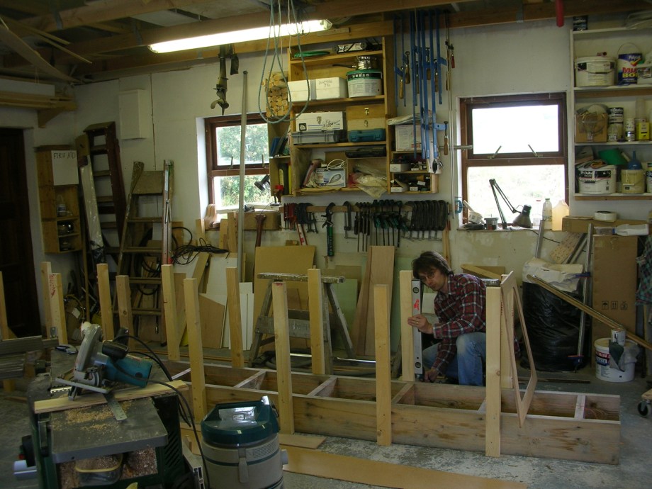 Setting up frames for wooden sharpie lug sail yawl boat