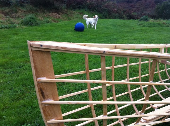 307576_10150410757252429_778587428_10031626_1355382258_n Bow detail of Snowshoe 16 airolite skin on frame canoe.