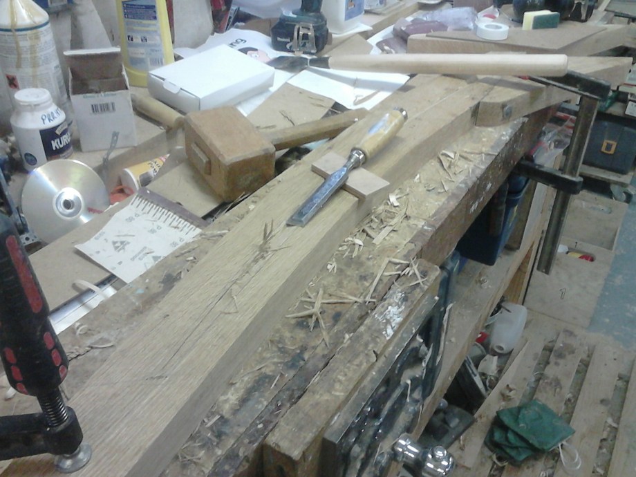 cutting stem rebate on experimental 16' wooden dinghy.
